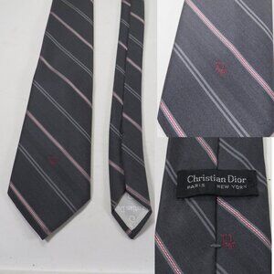 Christian Dior Vintage Men’s Tie Necktie USA Gray Striped